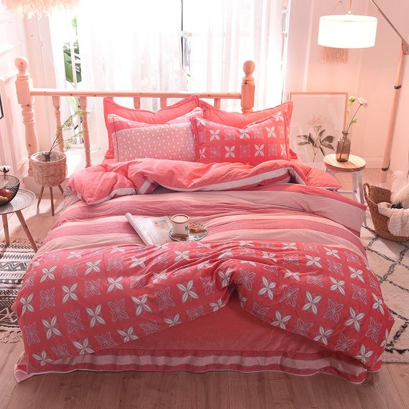 5D Carved Velvet Four-piece Crystal Velvet Warm Quilt Cover Sheets Thick Warm Velvet 4Pcs Set