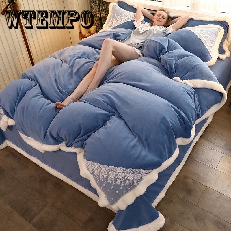 Bedding Set Pink Plush Winter Duvet Cover King Queen Size Quilt Cover Set Comforter Cover