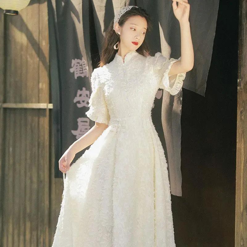 Retro Dress Spring and Summer Gentle Wind Skirt French Niche Fashion Was Thin and Covered Belly Western Style