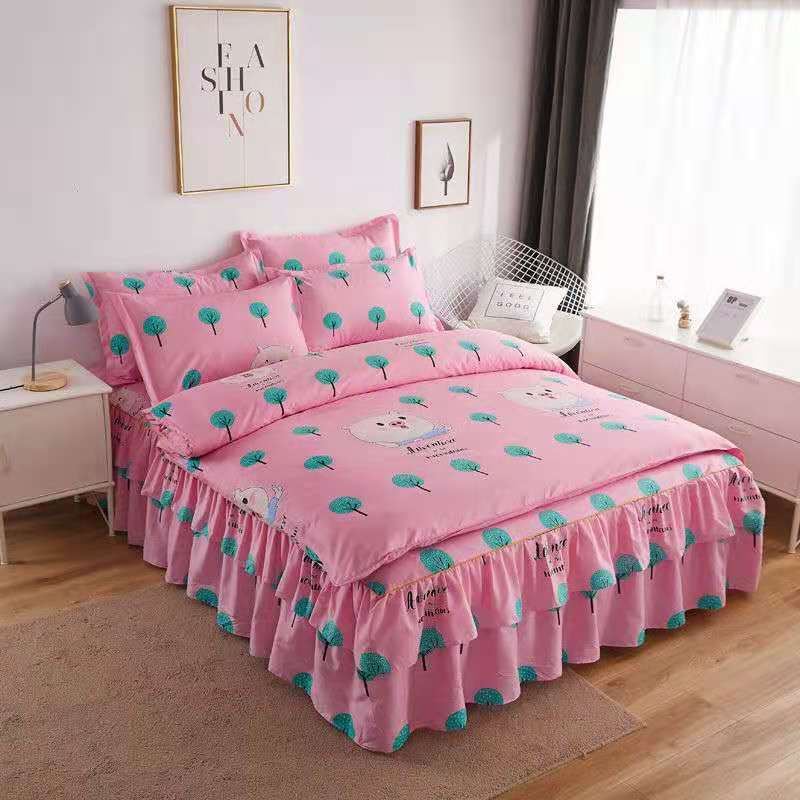 Lace Bed Skirt set Pillowcase Bedding Bed Sheet Mattress cover Girls Bedspread King Queen