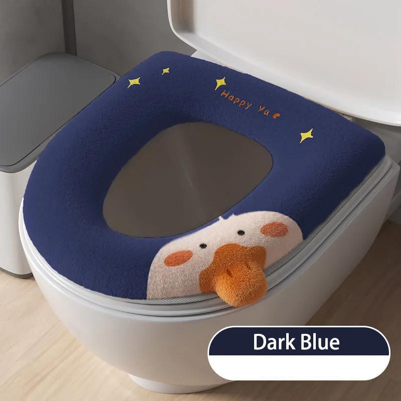Toilet Seat Cover Winter Thick Warm Toilet Seat Cushion Bathroom Lavatory Cover Mat Washable Duck Cartoon Cute Universal Toilet Seat Cover with Handle