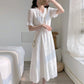 Summer French Retro Temperament Small Fragrance White Dress Chiffon White Dress V-neck Short-sleeved A-line Dress Sweet and Cute