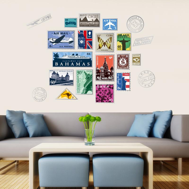 Creative Modern Stamp Album Wall Stickers Stamp Collection For Living Room Bedroom Hobby Art Decals