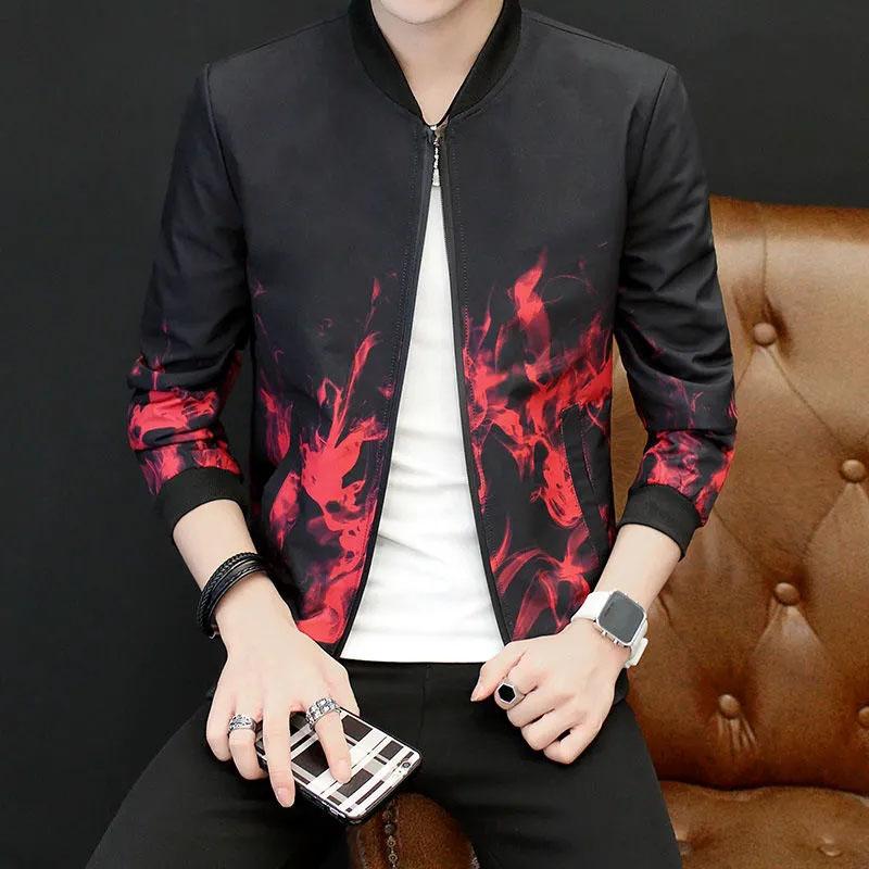 Men's Spring and Autumn Jacket Coat Wolf Printing Casual Jacket Coat Slim Baseball Uniform Sports Top Outerwear