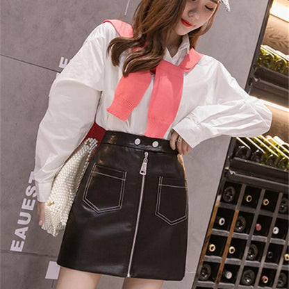 Women's Sexy Leather Skirt Glossy PU leather short Solid zipper Mini Skirt