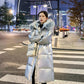 Women's Glossy Loose Down Jacket Mid-length Korean Thick Coat Warm Cotton Coat with Big Fur Collar Winter Quilted Jacket