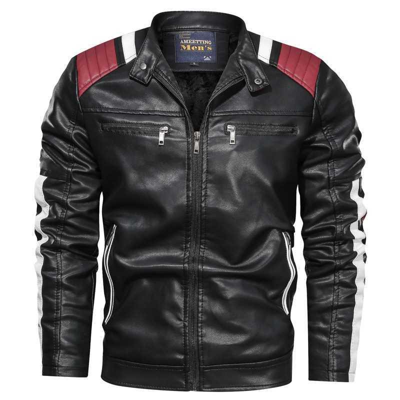 Casual Men's Leather Jacket Casual Trend Fashion Stand-up Collar Youth Leather Jacket