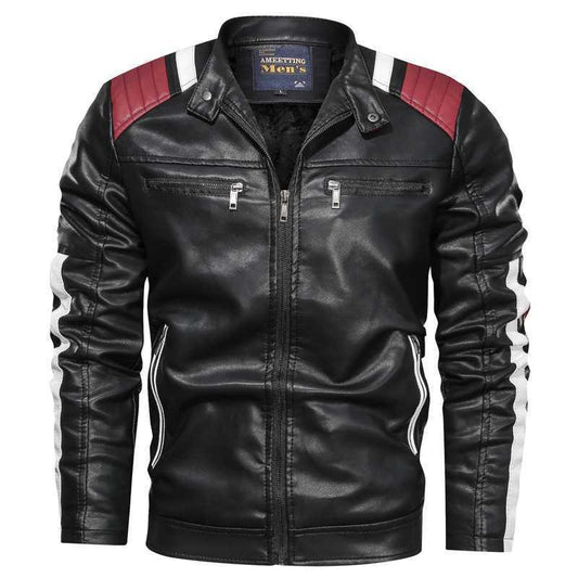 Casual Men's Leather Jacket Casual Trend Fashion Stand-up Collar Youth Leather Jacket