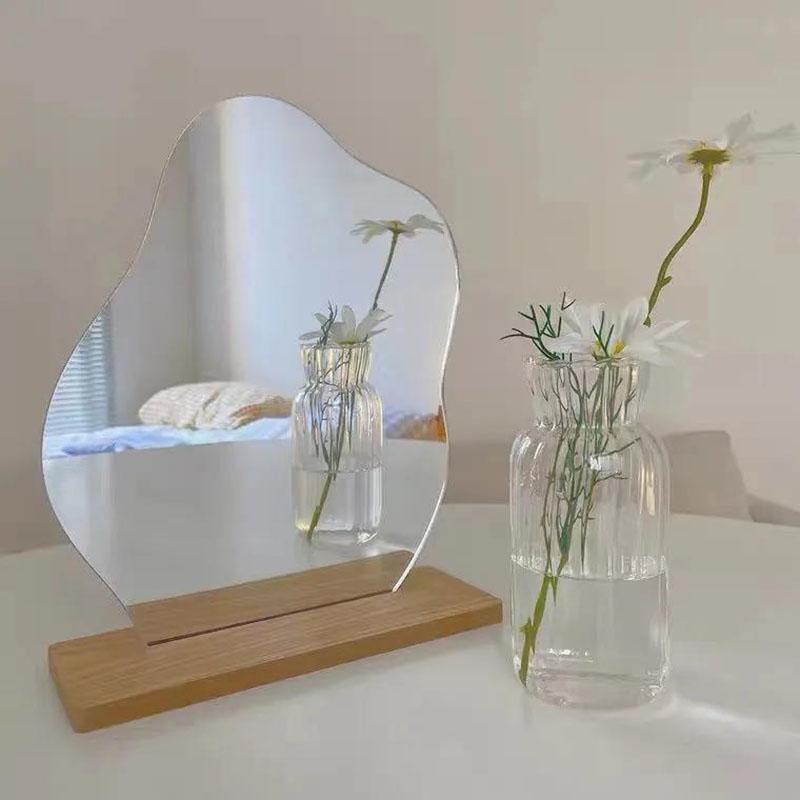 Irregular Mirror Simplicity Single Wooden Makeup Mirror Desktop Creative Travel Student Dormitory Bedroom Home Decoration