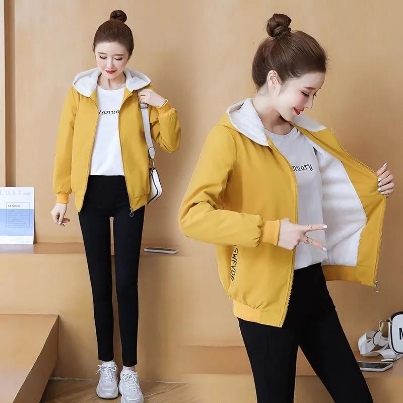 Fleece Thickened Hooded Jacket Autumn and Winter Warm Jacket Women Loose All-match Sports Jacket