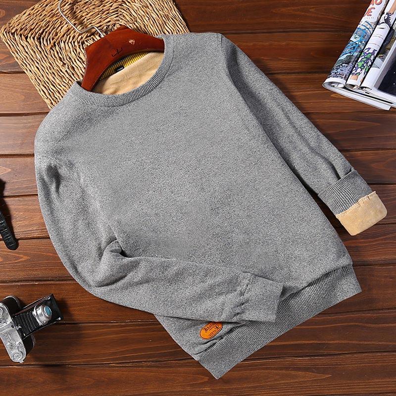 Winter Men's Plush Thick Sweater Korean Slim Thick Warm Sweater V-neck Slim All-match Clothes