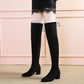Over-the-knee Boots Women's Plus Fleece Thick Heel 5cm High Zipper Boots Pointed Elastic Boots High-heeled Boots
