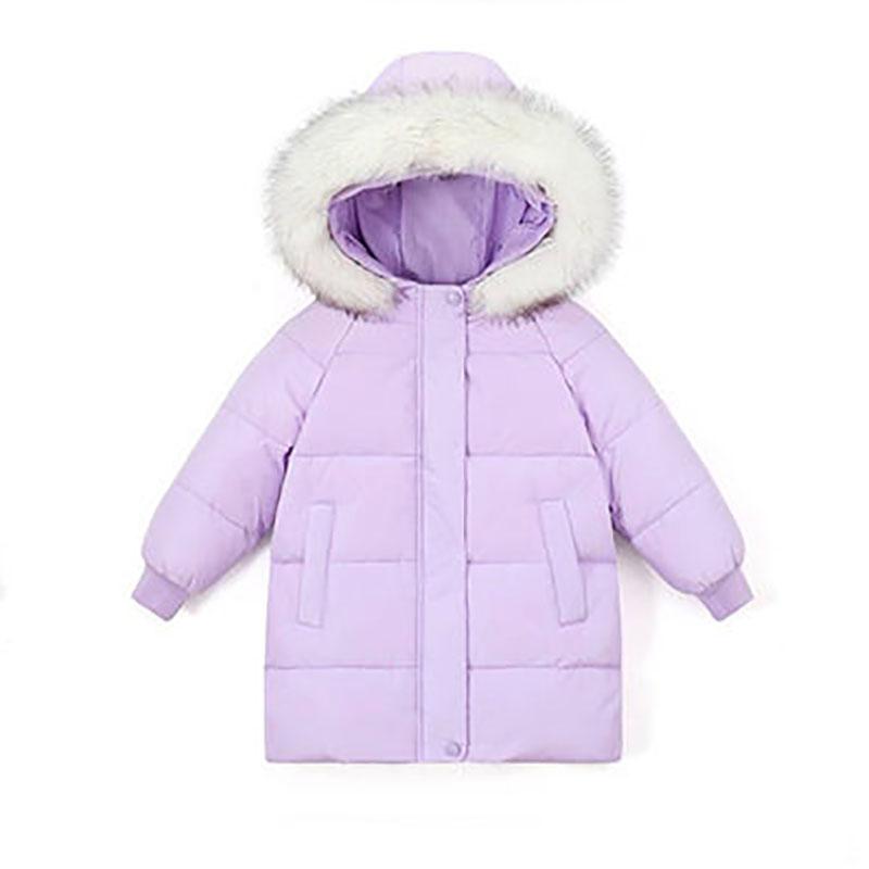 Children's Windproof Mid-length Girls' Warm Down Jacket Thickened Fur Collar Winter Coat