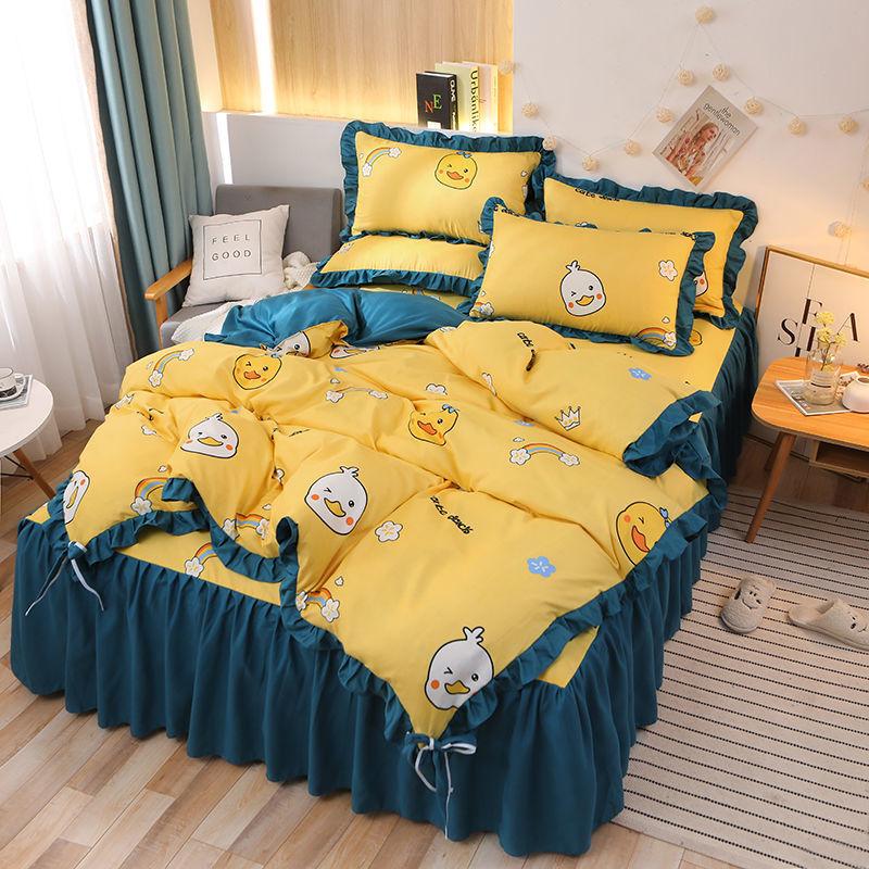 Korean Fashion Bed Skirt Four-piece Princess Style Lace Duvet Cover Girl Net Red Bedding