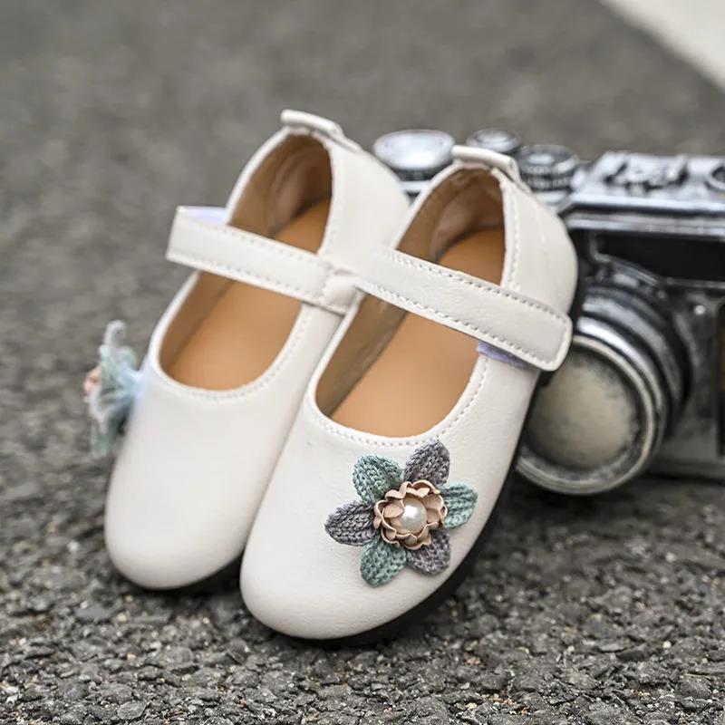 Girl's Knitted Flowers Soft Soled Breathable Single Shoes Little Girls' Non Slip Solid Color Light Princess Shoes