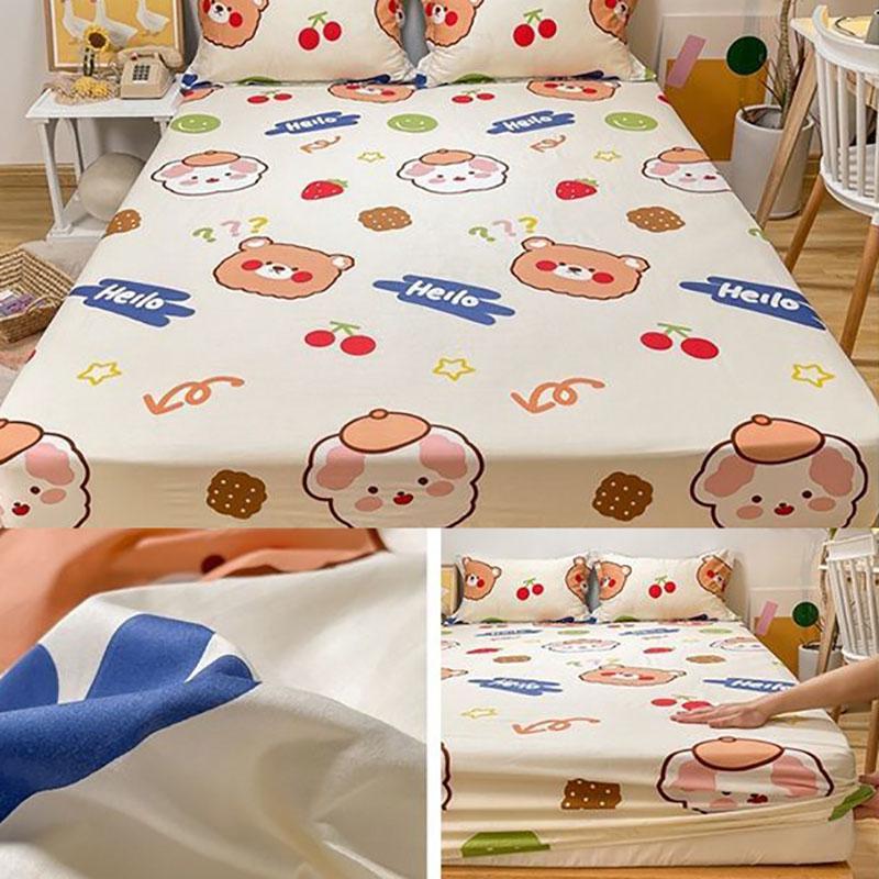 Three-piece Pillowcase with Thickened Non-slip Protective Cover Cotton Bedspread Mattress Cover Sheet