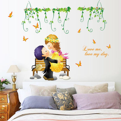 [Wall sticker ]New Cartoon Bride And Groom Wall Stickers Romantic Wedding Decorative Decals Wall Bed