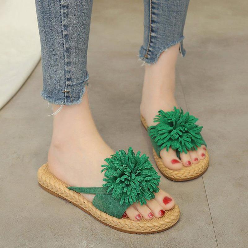 Summer Wear Flat Flip Flops Fashion Sandals Female Fairy Style Summer Korean Beach Student Flower Slippers