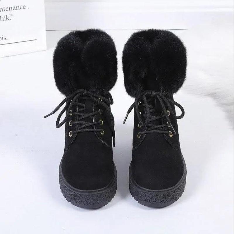 Women's Shoes Low-heel Round Toe Waterproof Platform Rubber Sponge Cake Sole Faux Short Plush Cotton Boots