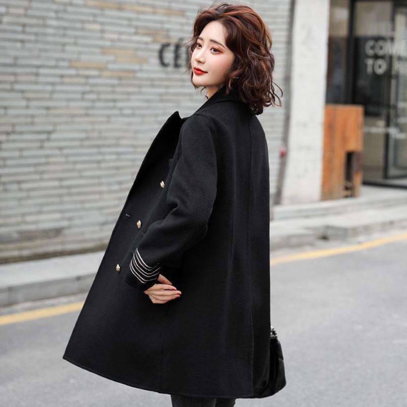 Fashion Winter Jacket Women's Double Breasted Mid-length Wool Coat Solid Color Loose Female Woolen Jacket Plus Size S-XL