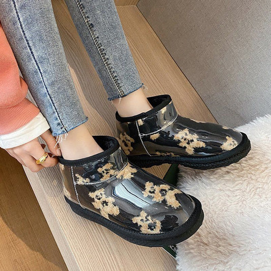 Snow Boots Women's Autumn and Winter All-match Plus Velvet Warm Flat-bottomed Warm Cotton Shoes A Pedal Cotton Boots