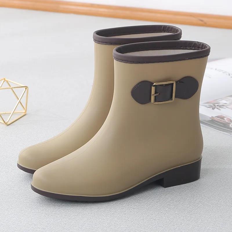 Rain boots women's mid-tube water shoes short boots non-slip flat plastic shoes kitchen shoes adult water boots