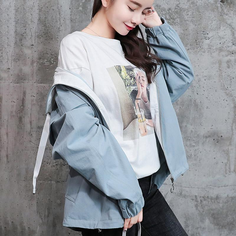 Spring and Autumn Loose Leisure All-match Sports Cardigan Windbreaker Hooded Female Coat