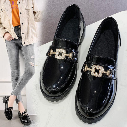 British Style Shiny Small Leather Shoes Women's Shoes Single Shoes All-match Work Shoes Casual Lazy Shoes Women Cute and Light