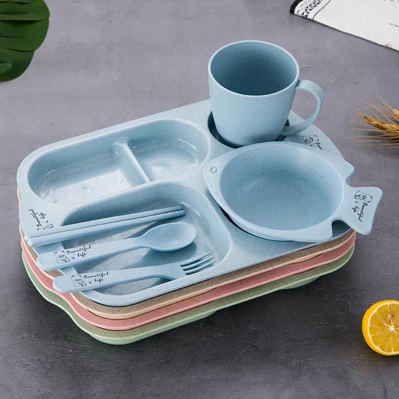 Children's Meal Plate Cutlery Set Kindergarten Lunch Plate Shatter-resistant Household Creative Baby Grid Plate Tableware Set