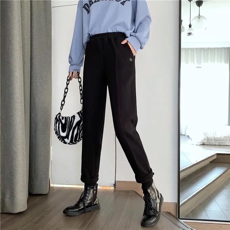 Autumn and Winter Fashion High Waist Slimming Plus Velvet Thickening Warm Radish Pants Loose Casual Straight-leg Pants Women's Trend