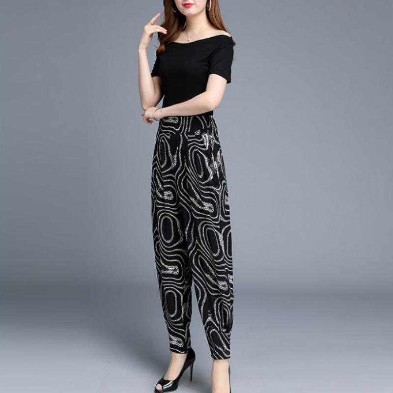 Autumn and Summer Style Fall Feeling Pattern Bloomers Cropped Trousers Feet Pants Women Loose Harem Pants