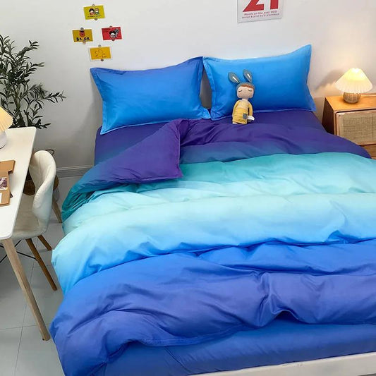 Washed Cotton Gradient Blending Bed Linen Quilt Cover Bedding Single Double Student Dormitory Pure Cotton Solid Color 4-piece Set