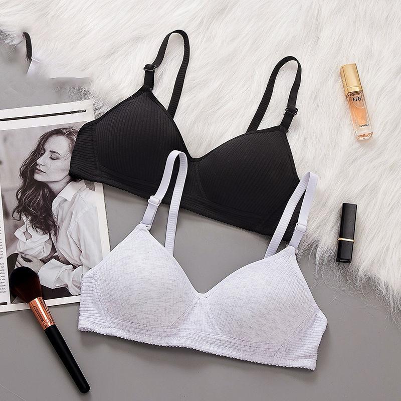 High School Students Pure Cotton Women's Underwear Student Girl Bra Developmental Thin No Steel Ring Shaped Gather Bra