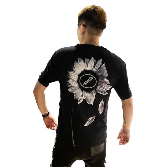 Men's Short-sleeved T-shirt Summer  Diamond Men's Trend Loose Ins Net Red