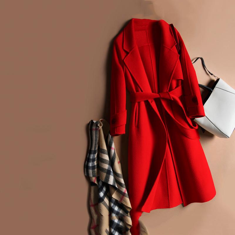 Cashmere Coats Women Woolen Coats Women Winter Coat with Belt Overcoat 2019 Wool Jackets Trench Coat