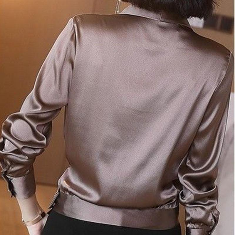 Women's Spring and Autumn V-Neck T-Shirt Solid Color Large Size Loose Long Sleeve Top