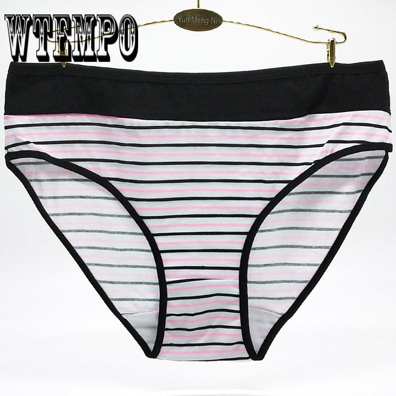 WTEMPO 6 Pcs/Lot plus size Women Panties Cotton Female Underwear Sexy Briefs Lingerie Striped Print