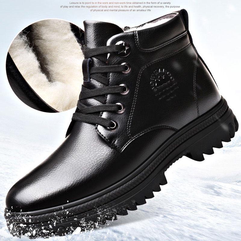 Winter Men's Genuine Leather Boots Wool Inner Thickening High-top Warm Ankle Boots  Business Leather Shoes Snow Boots