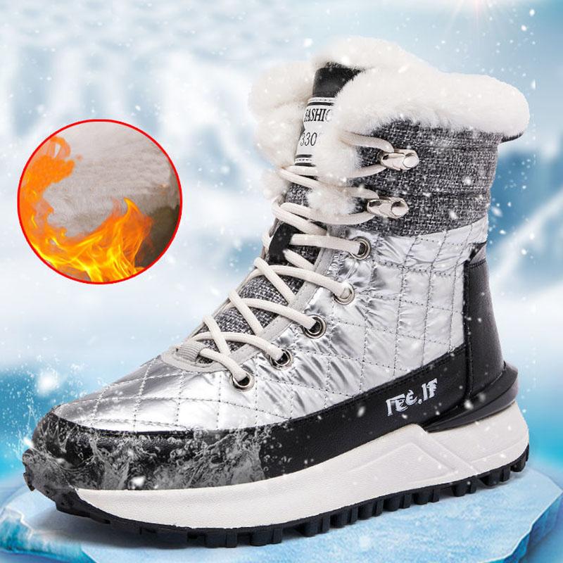 Leather Snow Boots Woman Autumn and Winter Plus Velvet Thick Cotton Casual High-top Shoes Non-slip Martin Boots