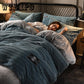4pcs  Winter Home Textile Soft Bedspread Fleece Fabric Solid Color Bed Sheet Queen/king Size Bedding Sets Cozy Pillowcases