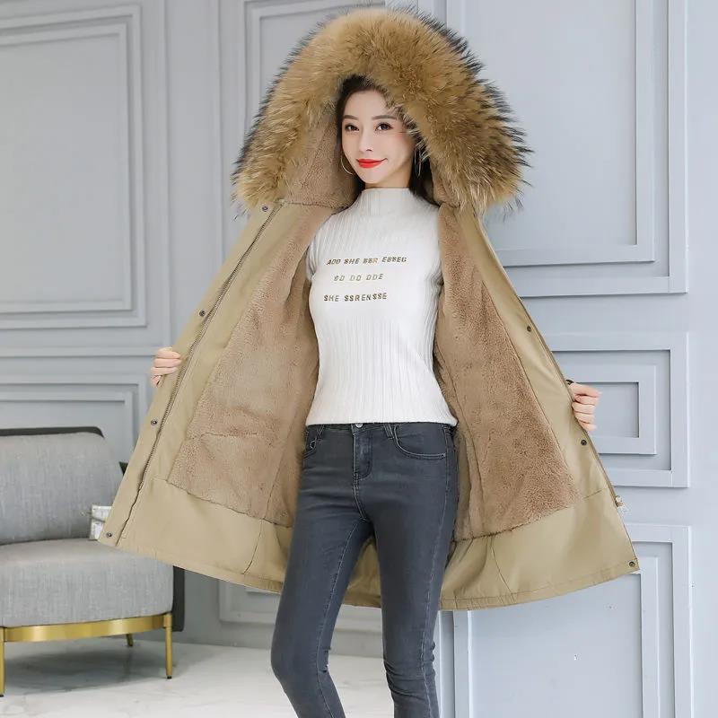 Winter Women's Cotton Jacket Jacket Mid-length Large Fur Collar Plus Down Jacket Thickening Plus Velvet Jacket