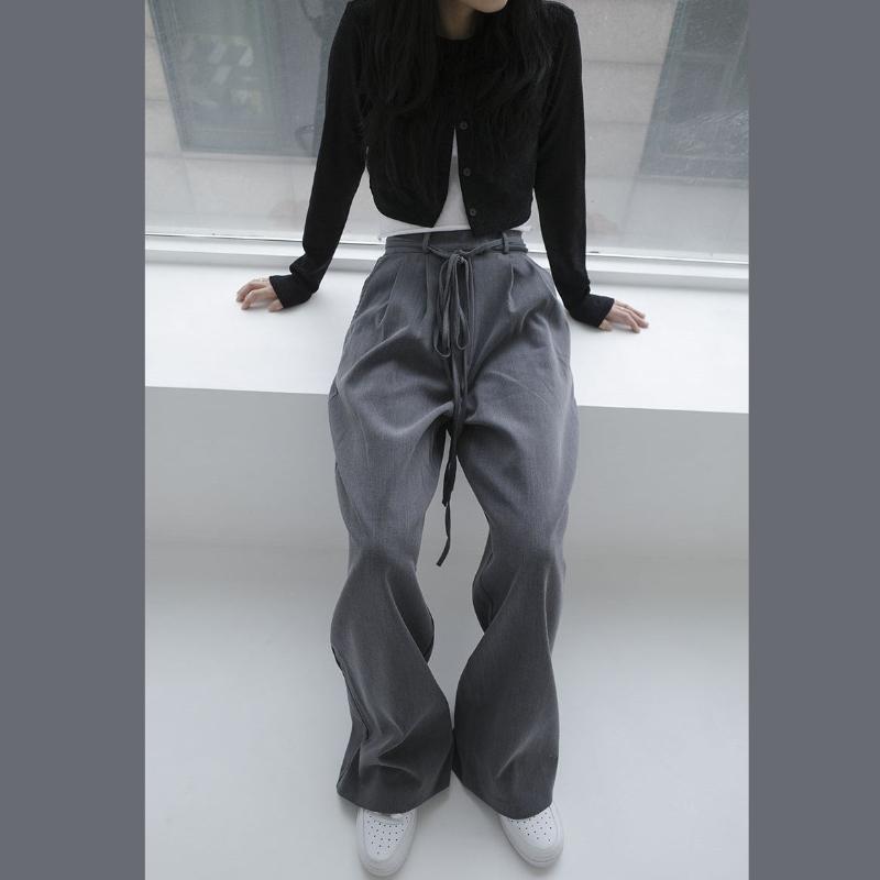 Spring and Summer Casual Plus Size High Waist Wide Leg Pants Female Korean Style Loose and Thin Suit Straight Mopping Trousers