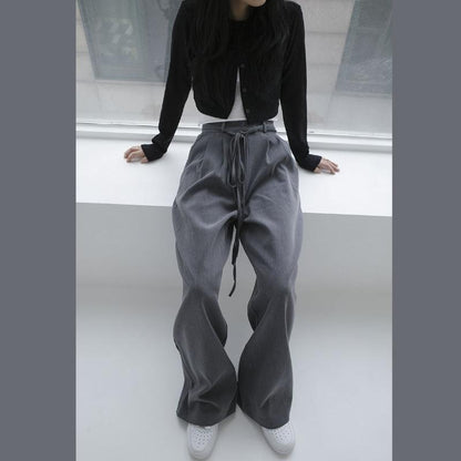 Spring and Summer Casual Plus Size High Waist Wide Leg Pants Female Korean Style Loose and Thin Suit Straight Mopping Trousers