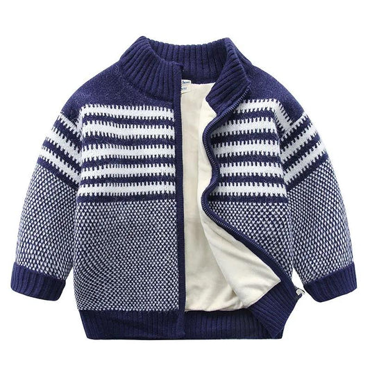 Boys Sweater Coat Autumn and Winter Children's Zipper Cardigan Baby Warm Sweater Double Layer Thickness