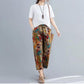 Cotton and Linen Harem Pants Women's Spring High Waist Loose Printed Carrot Pants Nine-point Plus Size Plaid Casual Pants