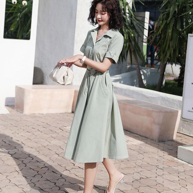 Summer Women's Skirt Plus Size Apricot Workplace Skirt Professional Dress Ol Suit Collar Short Sleeve Dress