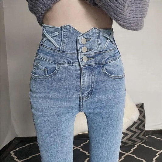 Women's High Waist Jeans Autumn All-match Skinny Ninth Pants Women's Pencil Pants Student Slim Jeans