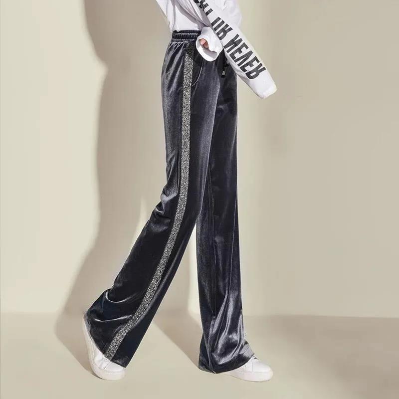 Plush Gold Velvet Wide-leg Pants Women's Drape High-waist Straight-leg Trousers Autumn and Winter Loose Casual Sports Pants