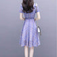 Pofulove S-3XL Women O-neck Chiffon Plaid Dress with Belt Slim Sexy Short-sleeved Long A-line Dress