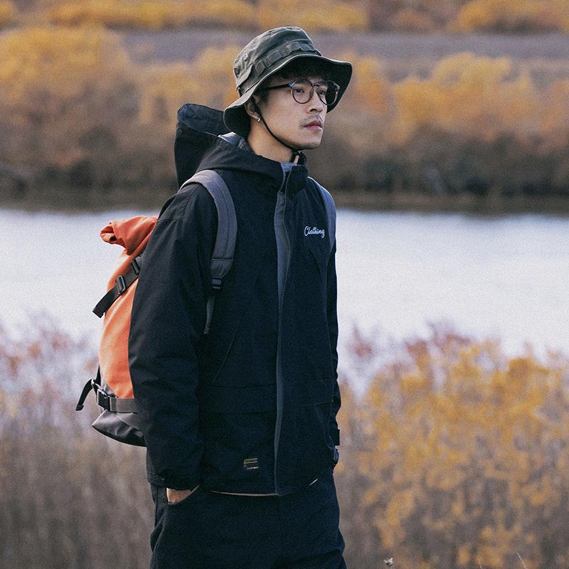 Spring and Autumn Men's Jacket Color Matching Loose Casual Jacket Hong Kong Style Hooded Trendy Top